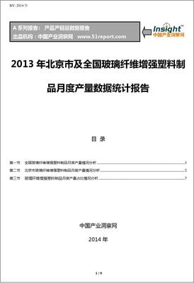2013年北京市及全国玻璃纤维增强塑料制品月度产量数据统计报告